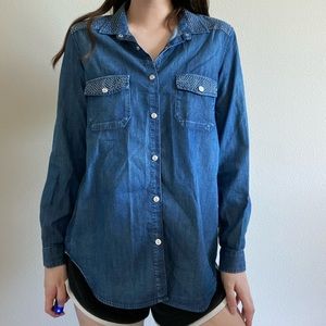 THE KOOPLES Gem Embroidered Denim Collared Shirt